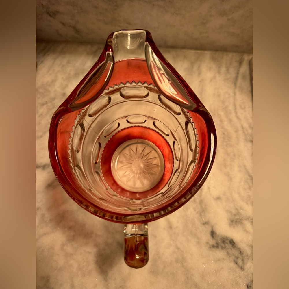 Vintage Tiffin-Franciscan King's Crown thumbprint pitcher with cranberry flash - Picture 4 of 4